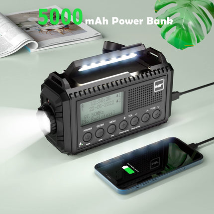 Sierra DAB/FM met Batterij 5000mAh, Draagbare Zonne-radio met LED-zaklamp en Leeslampje, DAB+ Bouwplaatsradio IPX4, Noodradio en SOS-alarm Geschikt voor Wandelen, Kamperen, Buiten (Zwart DAB)