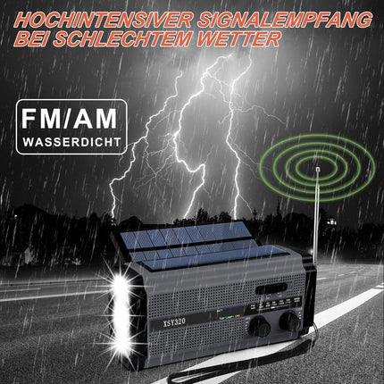 Yikanwen Draagbare radio op zonne-energie, AM/FM zwengelradio met oplaadbare 5000 mAh batterij, powerbank, led-zaklamp en leeslamp, SOS-alarm voor camping en outdoor, grijs