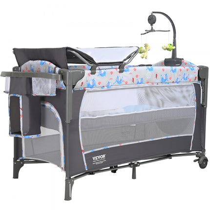 VEVOR babybedje bijzetbed baby oprolbaar 4 in 1, 926 x 598 x 692 mm reisbedcombinatieset 35 kg max. draagvermogen, babyreisbed met klamboe en dierenspeelgoed en haken, praktische wieg