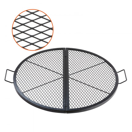 VEVOR Φ 910 x 25 mm X-Marks vuurplaatsgrillrooster, opvouwbaar rond grillrooster, zwaar uitgevoerd stalen kampvuur BBQ-grillrooster met handvat en steun