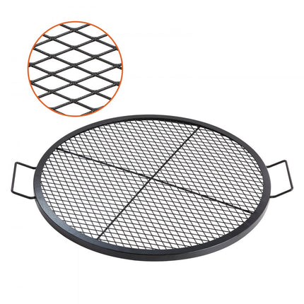 VEVOR X-Marks vuurplaatsgrillrooster, rond kookrooster, robuust stalen kampvuur BBQ-grillrooster met handvat en ondersteuning X-draad, draagbaar campingkookgerei voor buitenfeesten en bijeenkomsten, 76cm zwart