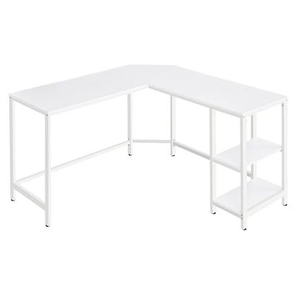 Derins Schreibtisch, L-förmiger Computertisch, 138 x 138 x 76 cm, Eckschreibtisch mit 2 Ablagen, platzsparender Bürotisch, Gaming, Homeoffice, einfacher Aufbau, ahornweiß LWD072W44
