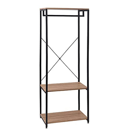 Derins SR0046hei-c Kleiderständer Hängeregal Kleiderstange mit Schuhregal Garderobe Ständer, Metall und Holz, Hell Eiche, ca, 60 x 40 167 cm