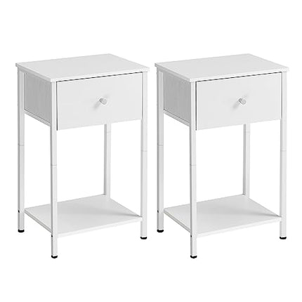 Derins Nachttisch, Beistelltisch mit Stoff-Schublade, 61 cm hoher Nachtschrank, mit Ablage, für Wohnzimmer, Schlafzimmer, weiß LGS221W14