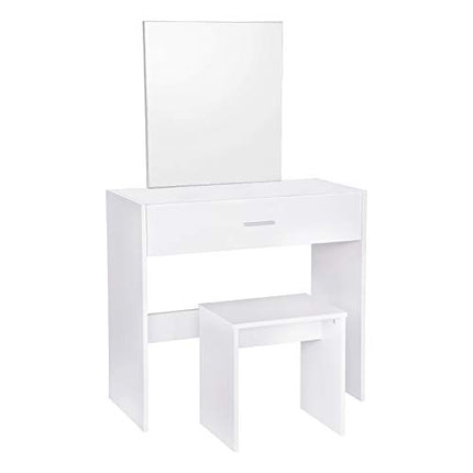 Derins MB6043ws Schminktisch mit Hocker und Spiegel Kosmetiktisch mit Schublade Frisierkommode Schminkspiegel Weiß