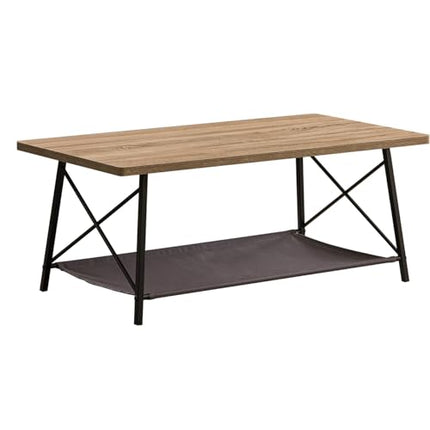 Derins Wohnzimmertisch, couchtisch Holz, beistelltisch mit holzplatte metallrahmen neben Sofa, stoffbezug als haustierbett inklusive, L116 x W60 x H46cm