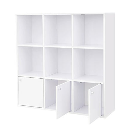 Derins Bücherregal, Bücherschrank, Regal, mit Türen, DVD-Regal, Aufbewahrungsregal, Standregal, für Wohnzimmer, Schlafzimmer, Kinderzimmer, Büro, weiß LBC33WT