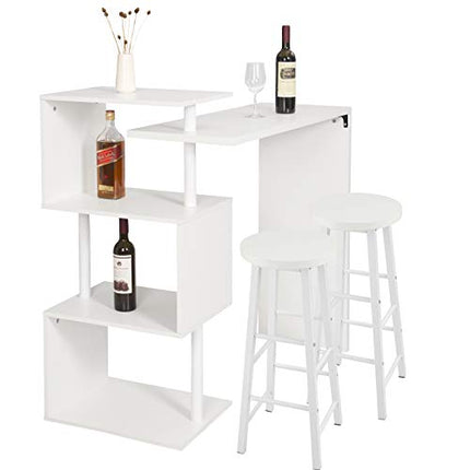 Derins BT27ws+BH130ws-2 1x Bartisch + 2X Barhocker Stehtisch Bistrotisch Bartheke Tresentisch, mit 3 Ablagefläche, drehbar, Metall, MDF, 134x38x112cm(BxTxH)