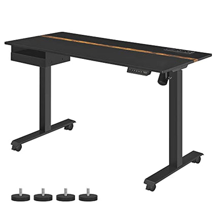 Derins Höhenverstellbarer Schreibtisch elektrisch, mit Steckdose und Schublade, 60 x 140 cm Tischoberfläche, stufenlos verstellbar, Memory-Funktion mit 4 Höhen, schwarz LSD114B01