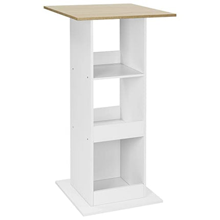 Derins Bartisch Bistrotisch Stehtisch Küchentisch Tresentisch Thekentisch, eckiger Tisch mit 3 Regalfächern, für Bar Küche Wohnzimmer, aus Holzwerkstoff, Tischhöhe 112 cm, Helle Eiche-Weiß, BT36whe