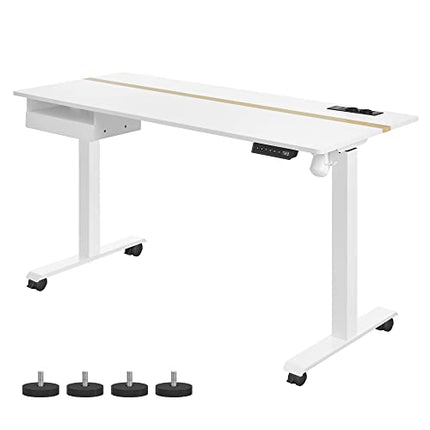 Derins Höhenverstellbarer Schreibtisch elektrisch, mit Steckdose und Schublade, 60 x 140 cm Tischoberfläche, stufenlos verstellbar, Memory-Funktion mit 4 Höhen, weiß LSD114W01