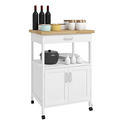 Derins Servierwagen Küchenwagen Allzweckwagen Rollenwagen mit Arbeitsplatte mit Schrank und Schublade Weiß 60 x 90 x 44,5 cm RW043ws