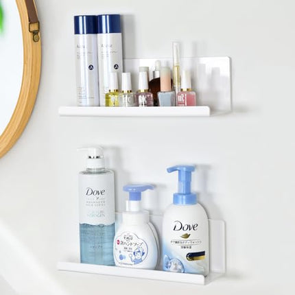 Derins Wandregal Ohne Bohren, Regal Wand Acryl, Schweberegal Weiss 30cm, Küchenregal Hängend zum Kleben, Schwebendes Bücherregal, Bilderleiste, Kleberegal Bad, Wall Shelf