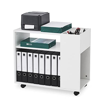 Derins Aktenschrank, Büroschrank mit Verstellbaren Trennwänden und Universalrädern Modern Einfach für Büro Arbeitszimmer Wohnzimmer, Weiß (70 x 36 x 60 cm) H1071RC02WT