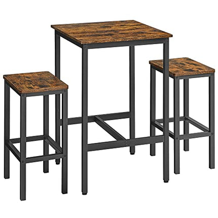 Derins Bartisch mit Barhocker-Set, Esstisch mit 2 Stühlen, Küchentisch klein 60 x 60 x 90 cm, Barstühle je 30 x 40 x 65 cm, für Esszimmer, Küche, Industrie-Design, vintagebraun-schwarz LBT017B01