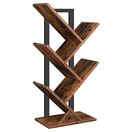Derins Bücherregal, Standregal mit 4 Ebenen, Holz DVD Regal, in Baumform, Metallgestell, für Wohnzimmer, Arbeitszimmer, Kinderzimmer, Vintagebraun EBF04SJ01G1