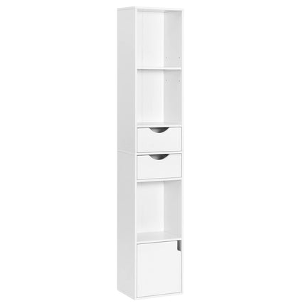 Derins Bücherregal Bücherschrank, Standregal mit Schubladen, Regal mit Tür, Büroregal, Aufbewahrungsregal für Wohnzimmer Schalfzimmer, Weiß, 30 x 158 x 24 cm, SK028ws