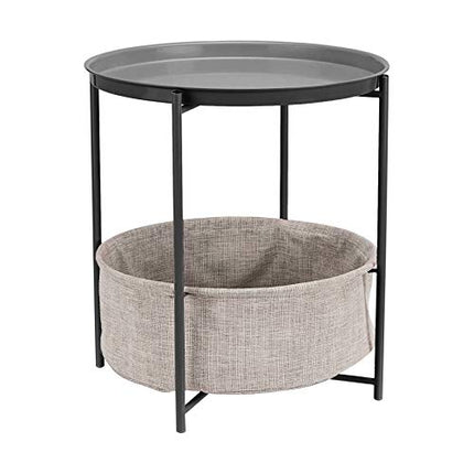 Derins - Beistelltisch, rund, mit Aufbewahrungslösung, 18 in x 18 in x 19 in, Anthrazit mit graumeliertem Stoff, 45 T x 45 B x 48 H cm