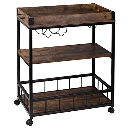 Derins Servierwagen Küchenwagen Küchenregal Rollwagen Metall mit Weinregal Glashalter Retro Rollbar 69,5x39,5x85cm RW035dc