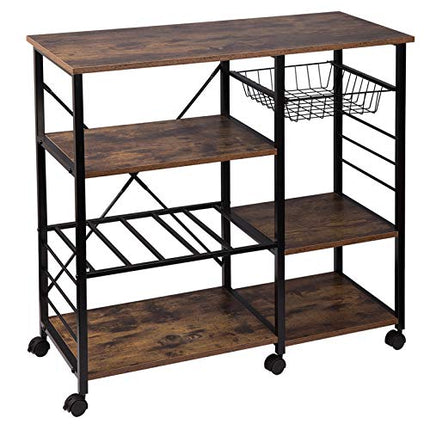 Derins Servierwagen Küchenwagen Küchenregal Rollwagen Metall mit Rollen Korb Retro Rollbar 90x40x83,5cm RW033dc