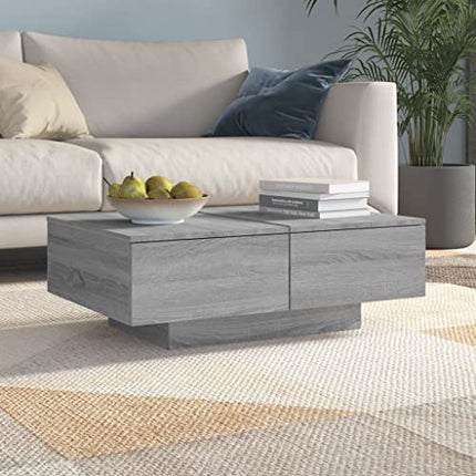 Derins 90x60x31 cm Side Table Beistelltisch Couch mit 4 Schubladen Wohnzimmertisch Modern Kleiner Tisch Wohnzimmer Coffee Table Coutischtisch Sofatisch Kaffeetisch Holzwerkstoff Grau
