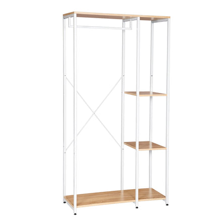 Derins Kleiderständer Organisiert Garderobenständer Wäscheständer offener Kleiderschrank mit 4 Ablagen für Schlafzimmer Flur, Holz und Stahl SR0047whe