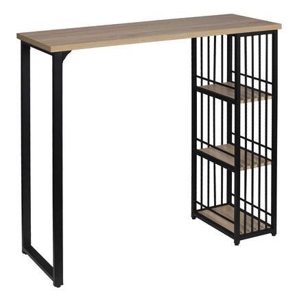 Derins Bartisch BT26hei Stehtisch Bistrotisch Bartheke Tresentisch, mit 3 Ablagefläche, Metallgestell, MDF, 120x40x105cm(BxTxH), Hell Eiche