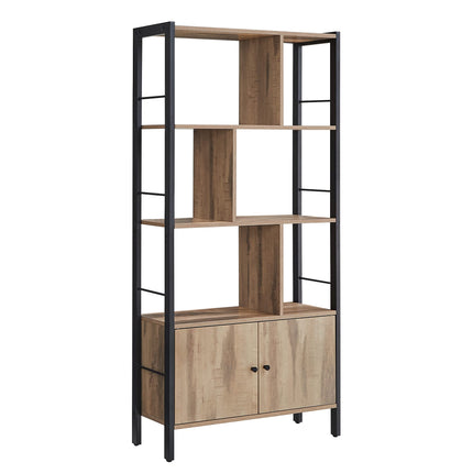 Derins Bücherregal, Bücherschrank mit 4 offenen Regalebenen, Regal, Standregal, geräumiger Wohnzimmerschrank, Küche, Büro, Stahlgestell, Industrie-Design, eichenbraun-schwarz LBC022B50