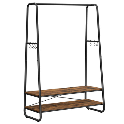 Derins Anzugstange, robuster Kleiderbügel mit 2 Regalen, 6 S-Haken und Stahlrahmen für Schlafzimmer, industriell, rustikal braun und schwarz RGR112B01