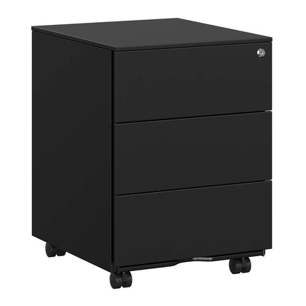 SONGMICS mobiler Aktenschrank, abschließbar, mit 3 Schubladen, Aufbewahrung von Akten, Bürobedarf, vormontiert, Büro, Homeoffice, 39 x 45 x 55 cm (L x B x H), mattschwarz OFC63BK
