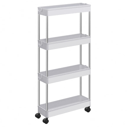 SONGMICS 4 Tier Trolley Kitchen Trolley Niche Shelf on Wheels Space Saving Bathroom and Kitchen Shelf 40 x 13 x 86 cm (White)
