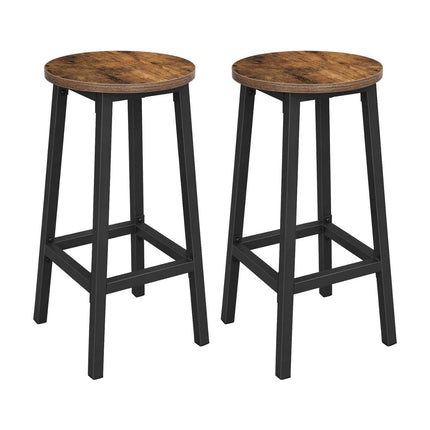 VASAGLE barkruk, set van 2 barstoelen, keukenstoelen met stevig stalen frame, hoogte 65 cm, rond, eenvoudig te monteren, industriële stijl, vintage bruin-zwart LBC32X