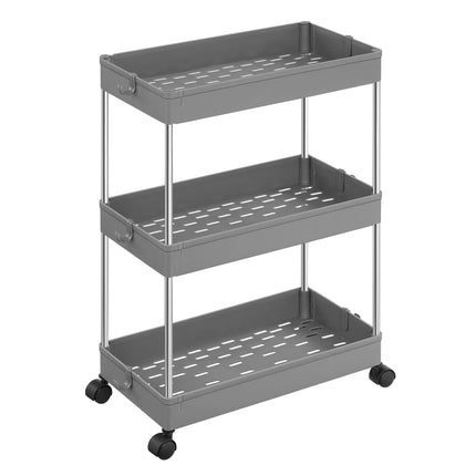 SONGMICS 3 Tier Trolley Kitchen Trolley Niche Shelf on Wheels Space Saving Kitchen Shelf Bathroom Shelf for Bathroom Living Room Office 40 x 22 x 60 cm Gray KSC009G01