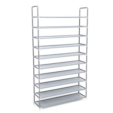 SONGMICS Schuhregal mit 10 Ebenen, Schuhaufbewahrung, Organizer für bis zu 50 Paar Schuhe, für Wohnzimmer, Ankleidezimmer und Flur, Vliesstoff, 100 x 29 x 175 cm, Grau LSR10G