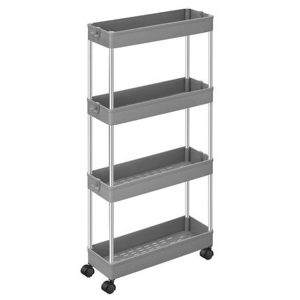SONGMICS 4 Tier Trolley Kitchen Trolley Niche Shelf on Wheels Space Saving Bathroom and Kitchen Shelf 40 x 13.5 x 86 cm Gray KSC008G01
