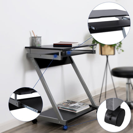 VASAGLE Bureau, computertafel met 4 wielen