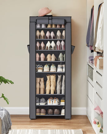 SONGMICS 10 Layer Shoe Rack Shoe Cabinet for Approx. 27 Pairs of Shoes Dustproof Shelf 160 x 58 x 28 cm Gray RXJ10G