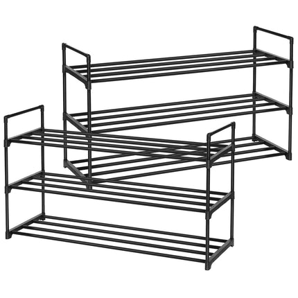 SONGMICS Schuhregal mit 3 Ebenen, 2er-Set, Schuhaufbewahrung aus Metall für 24–30 Paar Schuhe, stapelbarer Schuhplaner für Wohnzimmer, Flur und Ankleidezimmer, Schwarz LSA06BK