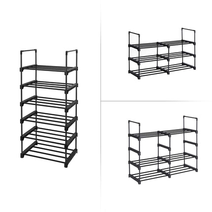 SONGMICS Schuhregal mit 6 Ablagen, Schuhregal aus Metall, platzsparendes Standregal, vielseitig einsetzbar, Flur, Wohnzimmer, Schlafzimmer oder Küche, 45 x 30 x 106 cm, Schwarz LSA23BK