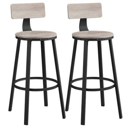 VASAGLE barkruk, set van 2, barstoelen, keukenstoelen met stevig metalen frame, zithoogte 73 cm, eenvoudige montage, industrieel design, grijs-zwart LBC026B02