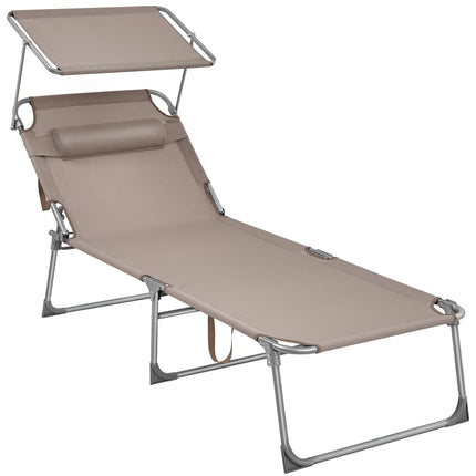 SONGMICS Sun Lounger Sun Lounger Garden Chair Extra Large 71 x 200 x 38 cm Loadable up to 150 kg with Headrest and Canopy Adjustable Backrest Foldable Garden Taupe GCB022K01