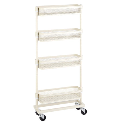 SONGMICS Niche Shelf Trolley Household Trolley Bathroom Shelf Kitchen Shelf with 4 Mesh Baskets Space Saving Easy to Assemble Kitchen Office Bathroom Living Room White BSC065W01