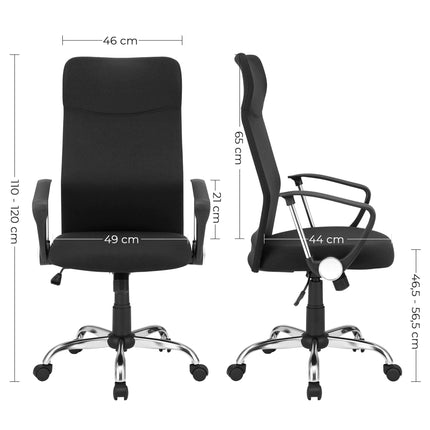 SONGMICS bureaustoel, ergonomische bureaustoel, zwart OBN034B01