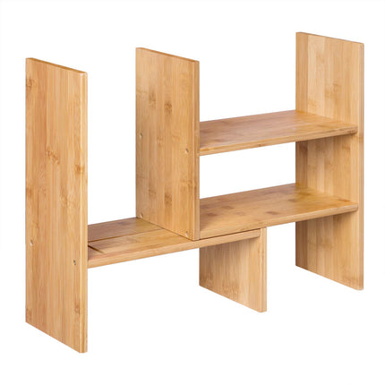 SONGMICS 3 verstellbare Aufbewahrungssysteme, Tisch-Organizer, platzsparendes DIY-Tischregal, kleines Bücherregal, Büro, Küche, Badezimmer, natürlicher Bambus, OFS45NL