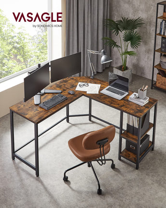 VASAGLE bureau, L hoekbureau met 2 planken, 138 x 138 x 75 cm