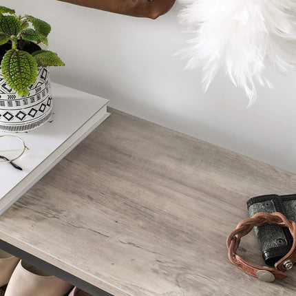 VASAGLE Schuhregal, Schuhregal mit 4 Rasterebenen und großzügiger Fläche für Taschen, für den Eingangsbereich, 100 x 30 x 92,5 cm, Industriedesign, grau-schwarz LBS015B02