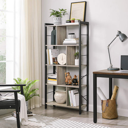 VASAGLE Bücherregal, 4-stöckiges Bücherregal, freistehendes Bücherregal, Büroregal, Industriedesign, für Wohnzimmer, Büro, Arbeitszimmer, großer Metallrahmen, grau/schwarz, LBC012B02