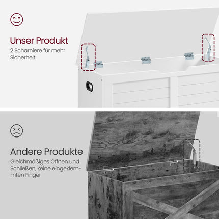 VASAGLE Shoe Bench Seat Box Toy Box Storage Cabinet Safety Hinges Modern 100 x 40 x 46 cm Matte White LSB061T10