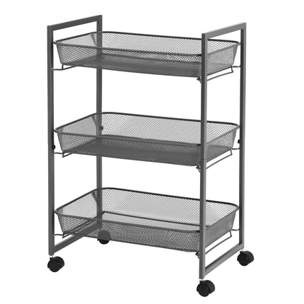 SONGMICS 3 Tier Trolley Kitchen and Bathroom Trolley with Wire Baskets Space Saving Easy Assembly Office Living Room Gray BSC061G01