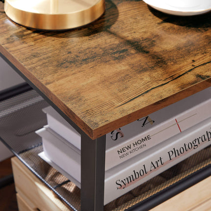 VASAGLE Nachtkastjes, bijzettafelset, set van 2 sofafels, kleine salontafels met verstelbare roosterplanken, woonkamer, slaapkamer, hal, stabiel, industrieel design, vintage bruin-zwart LET24X